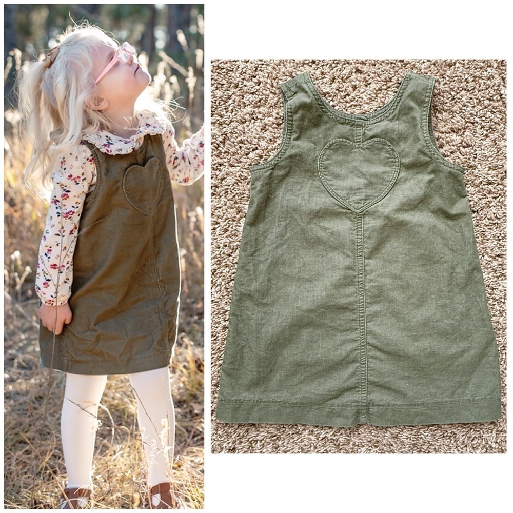 Baby Gap Corduroy Jumper Dress | Walden Green | Heart Pocket | 3 Years